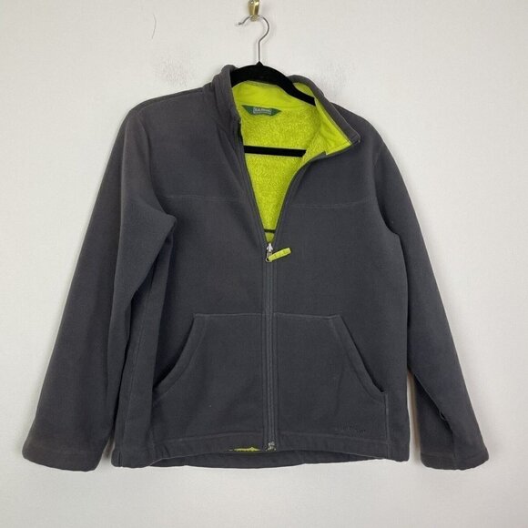 L.L Bean Boys Full Zip Fleece Sweater Gray Green Size Medium - Picture 1 of 6